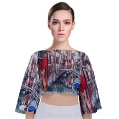 Venice Water Laguna Italy Tie Back Butterfly Sleeve Chiffon Top by Wegoenart
