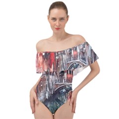 Venice Water Laguna Italy Off Shoulder Velour Bodysuit  by Wegoenart