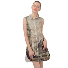 London Westminster Bridge Building Sleeveless Shirt Dress by Wegoenart