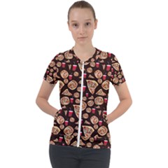 Pizza Pattern Short Sleeve Zip Up Jacket by bloomingvinedesign