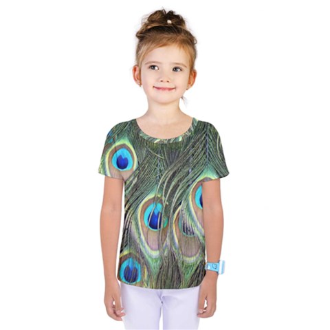 Peacock Feathers Peacock Bird Kids  One Piece Tee by Wegoenart
