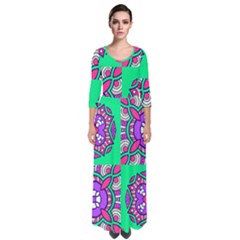 Purple Shapes On A Green Background                           Quarter Sleeve Maxi Dress by LalyLauraFLM