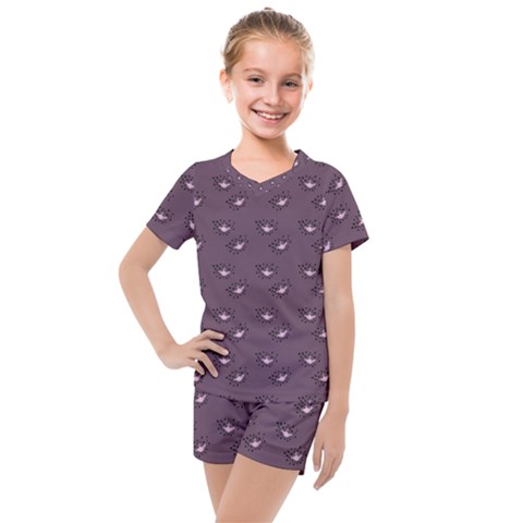 Zodiac Bat Pink Grey Kids  Mesh Tee And Shorts Set by snowwhitegirl