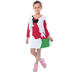 Malawi Flag Map Geography Outline Kids  Long Sleeve Velvet Dress by Sapixe