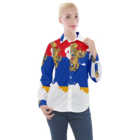 Borders Country Flag Geography Map Women s Long Sleeve Pocket Shirt by Sapixe