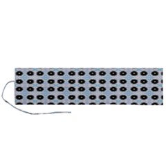 Black Flower On Blue White Pattern Roll Up Canvas Pencil Holder (l) by BrightVibesDesign