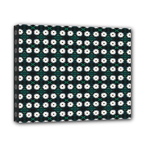 White Flower Pattern On Green Black Canvas 10  X 8  (stretched) by BrightVibesDesign