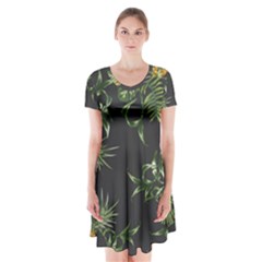 Pineapples Pattern Short Sleeve V-neck Flare Dress by Sobalvarro