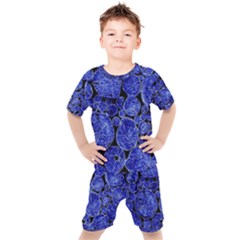 Neon Abstract Cobalt Blue Wood Kids  Tee And Shorts Set by Bajindul