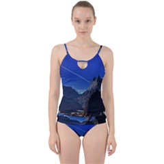 Saturn Landscape Mountains Cut Out Top Tankini Set by Simbadda