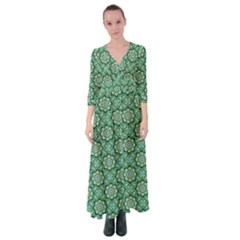 Green Abstract Geometry Pattern Button Up Maxi Dress by Simbadda