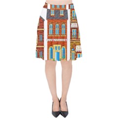 City Buildings Brick Architecture Velvet High Waist Skirt by Simbadda