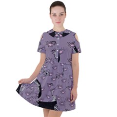 Wide Eyed Girl Grey Lilac Short Sleeve Shoulder Cut Out Dress  by snowwhitegirl