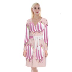 Easter Egg Colorful Spring Color Long Sleeve Velvet Front Wrap Dress by Simbadda