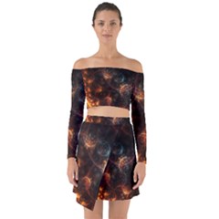 Fractal Pattern Background Space Off Shoulder Top With Skirt Set by Simbadda