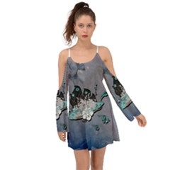 Sport, Surfboard With Flowers And Fish Kimono Sleeves Boho Dress by FantasyWorld7