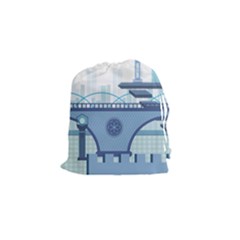 Blue City Building Fantasy Drawstring Pouch (small) by Sudhe