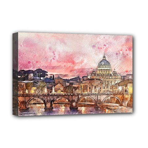 City Buildings Bridge Water River Deluxe Canvas 18  X 12  (stretched) by Simbadda