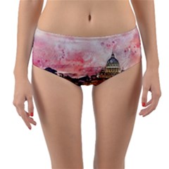 City Buildings Bridge Water River Reversible Mid-waist Bikini Bottoms by Simbadda