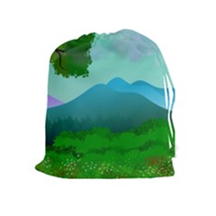 Landscape Illustration Nature Tree Drawstring Pouch (xl) by Simbadda