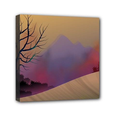 Landscape Illustration Nature Sky Mini Canvas 6  X 6  (stretched) by Simbadda