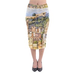 Architecture Town Travel Water Midi Pencil Skirt by Simbadda