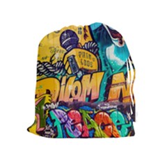 Graffiti Street Art Mountains Wall Drawstring Pouch (xl) by Simbadda