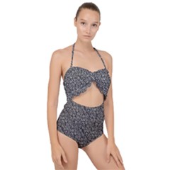 White Swirls On Gray Scallop Top Cut Out Swimsuit by bloomingvinedesign
