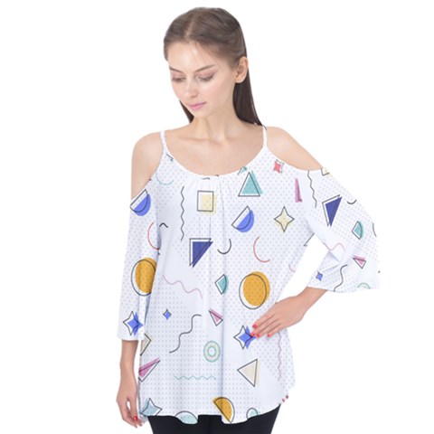 Memphis Pattern With Geometric Shapes Flutter Tees by Vaneshart