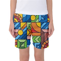 Colorful Geometric Mosaic Background Women s Basketball Shorts by Vaneshart