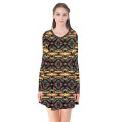New Arrivals-b-9 Long Sleeve V-neck Flare Dress by ArtworkByPatrick