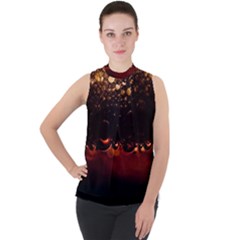 Water Drops Bubbles Macro Close Up Brown Mock Neck Chiffon Sleeveless Top by Vaneshart