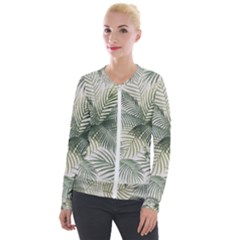 Vector Palm Leaves Pattern  Illustration Velour Zip Up Jacket by Vaneshart