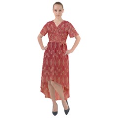 Red Gold Art Decor Front Wrap High Low Dress by HermanTelo