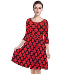 Pattern Red Black Texture Cross Quarter Sleeve Waist Band Dress by Simbadda