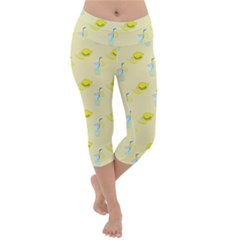 Lemonade Polkadots Lightweight Velour Capri Yoga Leggings by bloomingvinedesign