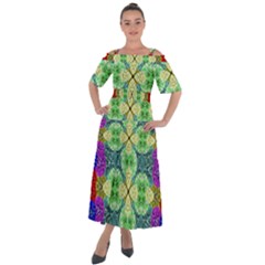 Flower Design Design Artistic Shoulder Straps Boho Maxi Dress  by Simbadda