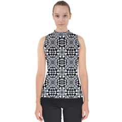 Fabric Design Pattern Color Mock Neck Shell Top by Simbadda