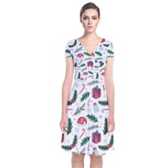 Christmas Background Short Sleeve Front Wrap Dress by Simbadda