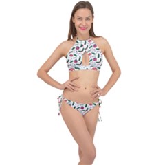 Christmas Background Cross Front Halter Bikini Set by Simbadda