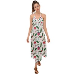 Christmas Background Halter Tie Back Dress  by Simbadda