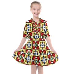 Church Pattern Church Texture Kids  All Frills Chiffon Dress by Simbadda