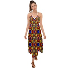 Stained Glass Pattern Texture Halter Tie Back Dress  by Simbadda