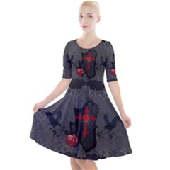 The Crows With Cross Quarter Sleeve A-line Dress by FantasyWorld7