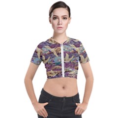 Textile Fabric Cloth Pattern Short Sleeve Cropped Jacket by Wegoenart