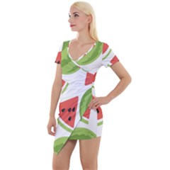 Watermelon Juice Auglis Clip Art Watermelon Short Sleeve Asymmetric Mini Dress by Vaneshart