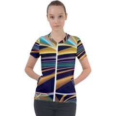 Lines Stripes Colorful Abstract Background Color Short Sleeve Zip Up Jacket by Vaneshart