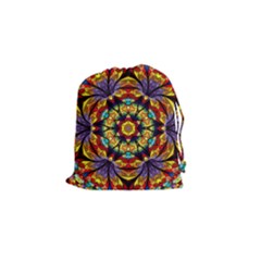 Geometric Pattern Kaleidoscope Art Mirror Image Mosaic Drawstring Pouch (small) by Vaneshart