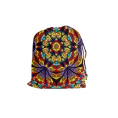 Geometric Pattern Kaleidoscope Art Mirror Image Mosaic Drawstring Pouch (medium) by Vaneshart