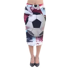 Soccer Ball With Great Britain Flag Velvet Midi Pencil Skirt by Vaneshart